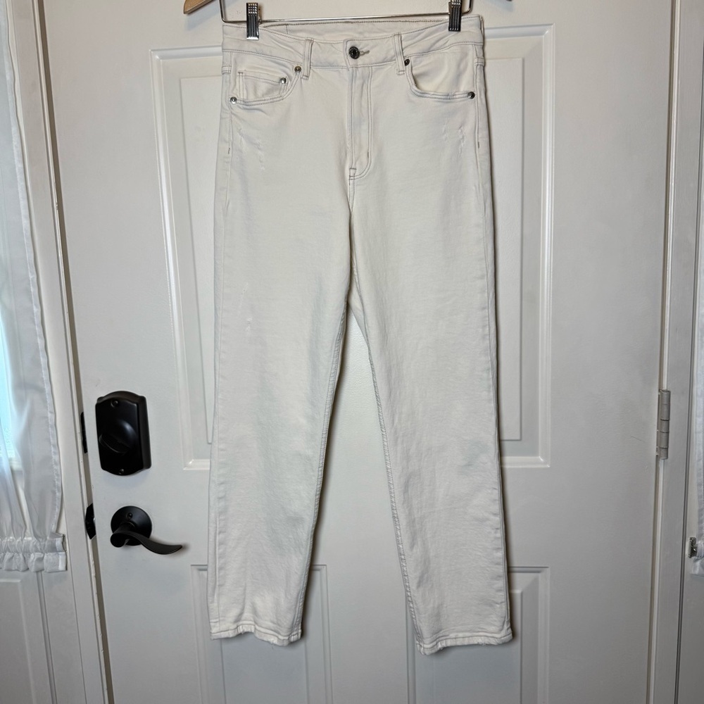 H&M &DENIM Sz 6 Vintage Slim High Waist Ankle Length Off-White Jeans